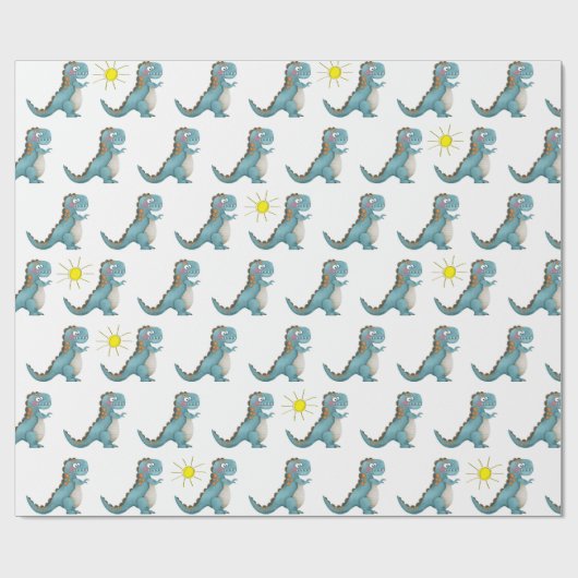 包装紙 - 青い恐竜 (フラット)