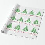 包装紙- Merry Christmas tree ラッピングペーパー<br><div class="desc">緑の線でグラフィカルに作成されたクリスマスツリー。「メリークリスマス!」赤い木の下。白い背景に3行。</div>