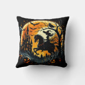 化け物のような収穫の月の下を魔女が乗る クッション (裏面)