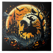 化け物のような収穫の月の下を魔女が乗る タイル (正面)