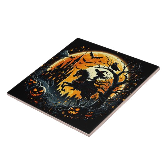 化け物のような収穫の月の下を魔女が乗る タイル (側面)