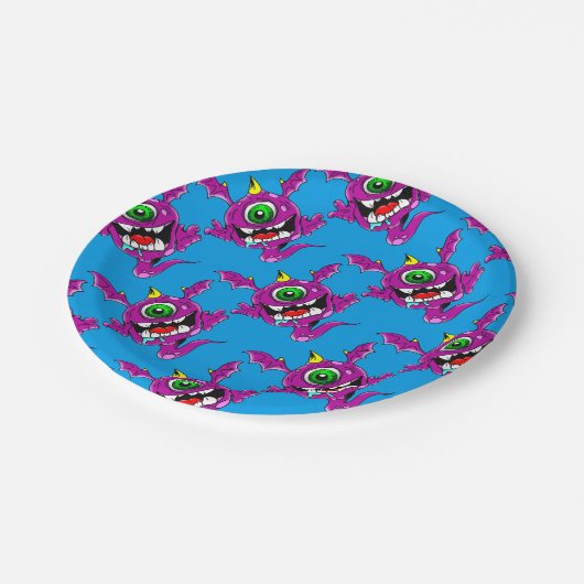 化け物を食べる紫のかわいい人 ペーパープレート (アングル)