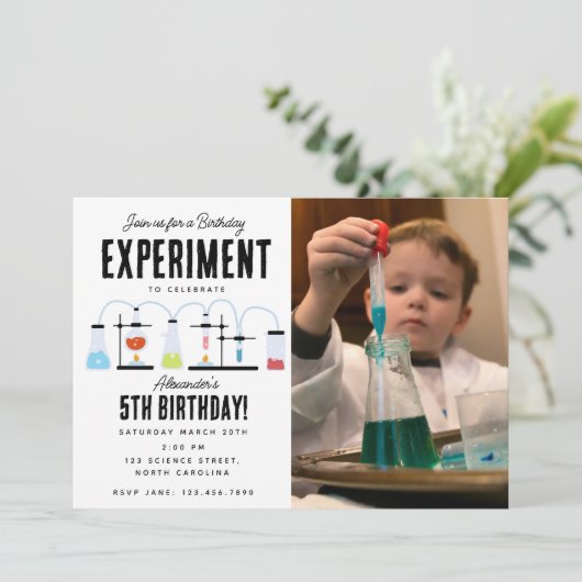 化学カスタム科学キッズフォトバースデーパーティー 招待状 (スタンド正面)