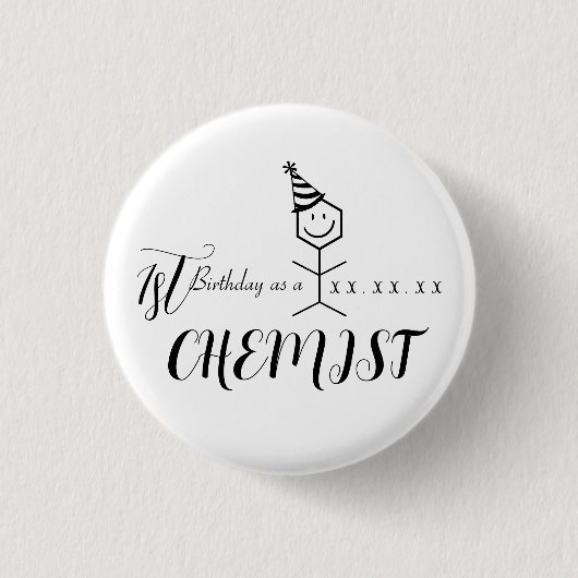 化学モダンおもしろい薬学者誕生日化学 缶バッジ (正面)
