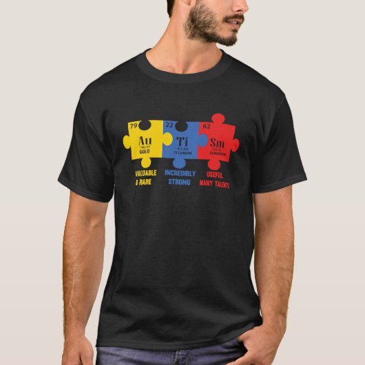化学元素自閉症啓発 ゴールドチタン Tシャツ (正面)