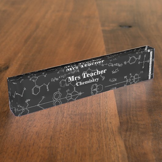 化学図のパターンが黒の上に白 デスクネームプレート (側面)