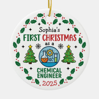 化学工学者の初めてのクリスマス 名前入り セラミックオーナメント