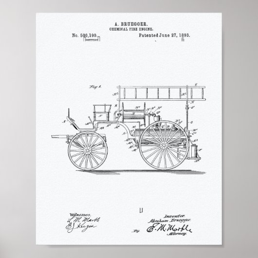 化学消防車1893特許芸術ホワイト紙 ポスター (正面)