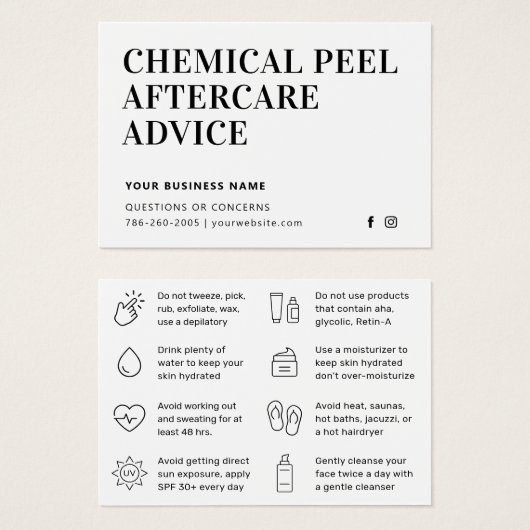 化学皮シンプル剥きアフターケア指示カード (正面&裏面)