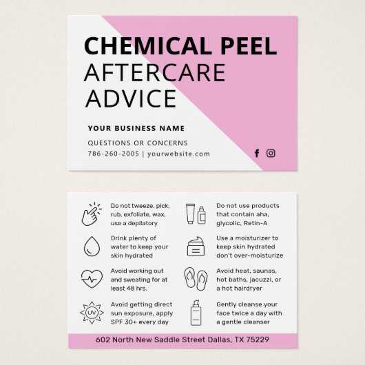 化学皮シンプル剥きアフターケア指示カード (正面&裏面)