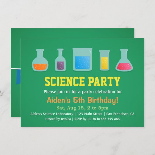 化学科学子供の誕生日パーティの招待状 招待状 (正面/裏面)