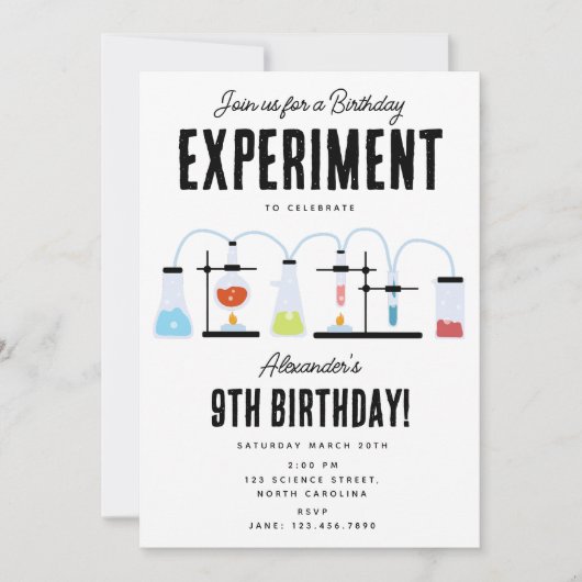 化学科学試験管子供の誕生日パーティー 招待状 (正面)
