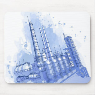 化学製品工場及び水彩画の背景 マウスパッド