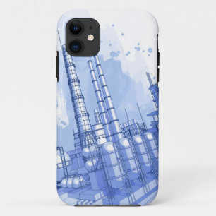 化学製品工場及び水彩画の背景 iPhone 11 ケース