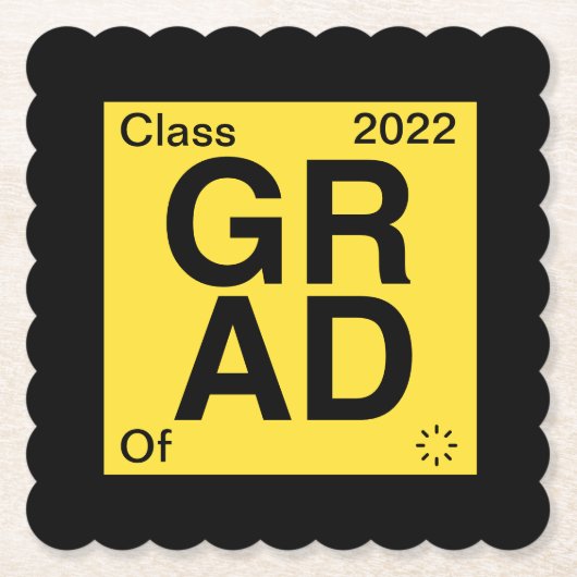 化学要素の黄色の卒業発表 ペーパーコースター (正面)