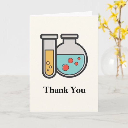 化学試験管とビーカーありがとう カード (黄色い花)