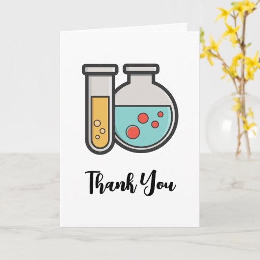 化学試験管とビーカーありがとう カード (黄色い花)