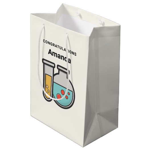 化学試験管とビーカーおめでとう ミディアムペーパーバッグ (裏面アングル)