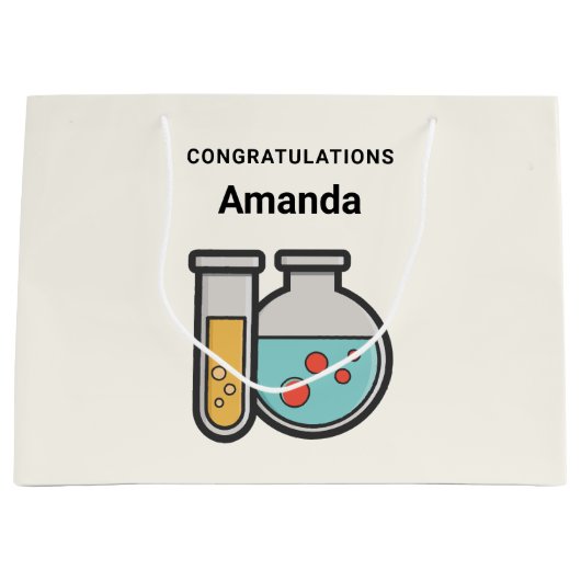 化学試験管とビーカーおめでとう ラージペーパーバッグ (正面)