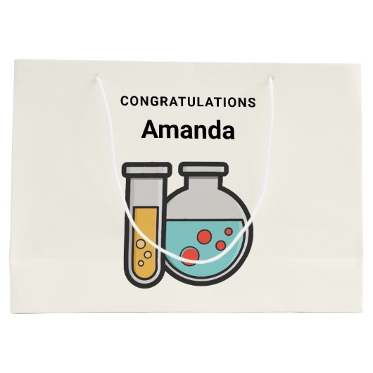 化学試験管とビーカーおめでとう ラージペーパーバッグ (裏面)
