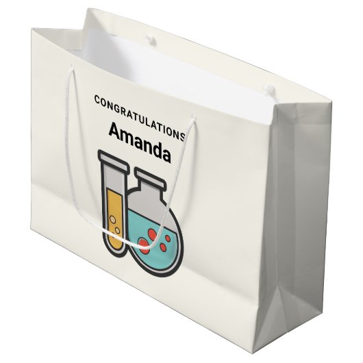 化学試験管とビーカーおめでとう ラージペーパーバッグ (正面アングル)