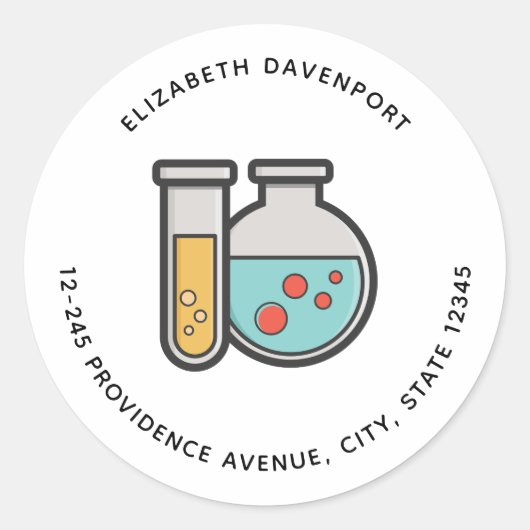 化学試験管とビーカーアドレス ラウンドシール (正面)