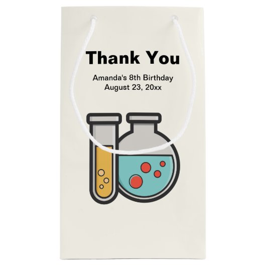 化学試験管とビーカー誕生日ありがとう スモールペーパーバッグ (裏面)