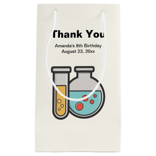 化学試験管とビーカー誕生日ありがとう スモールペーパーバッグ (正面)