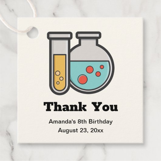 化学試験管とビーカー誕生日ありがとう フェイバータグ (正面)