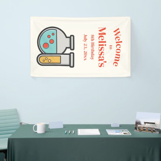 化学試験管とビーカー誕生日へようこそ 横断幕 (トレードショー)