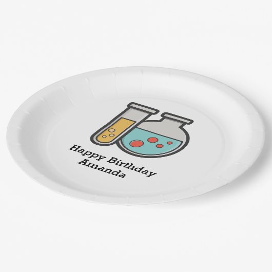 化学試験管及びビーカー誕生日 ペーパープレート (アングル)