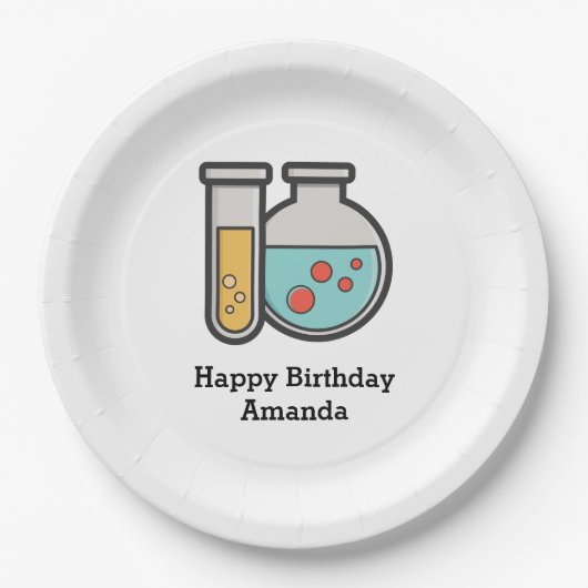 化学試験管及びビーカー誕生日 ペーパープレート (正面)