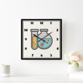 化学試験管及びビーカー スクエア壁時計 (ホーム)