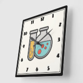 化学試験管及びビーカー スクエア壁時計 (傾斜)