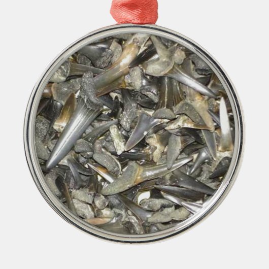 化石の鮫の歯パターン メタルオーナメント (正面)