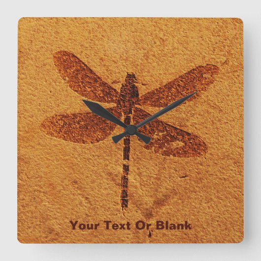 化石トンボ スクエア壁時計 (正面)