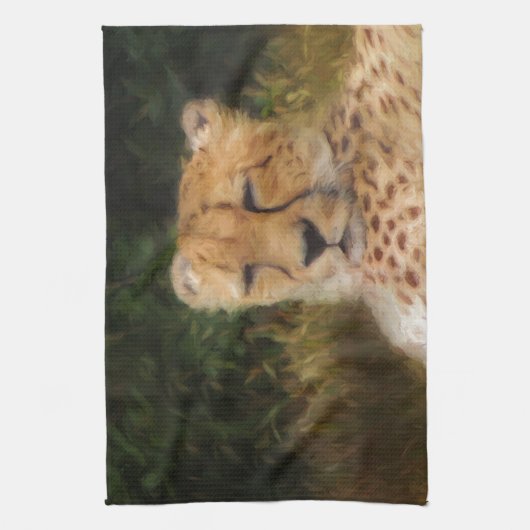 化石リム野生生物中心に横たわるチーター キッチンタオル (縦)