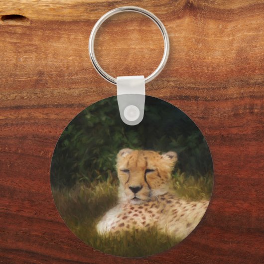化石リム野生生物中心に横たわるチーター キーホルダー (正面)