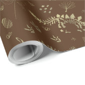 化石発掘の恐竜の茶色と金フェイク箔 ラッピングペーパー (ロールコーナー)