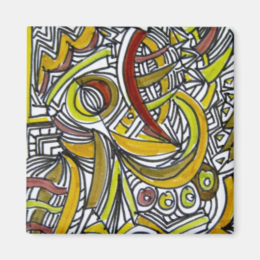 化石 – カラフル抽象芸術アートインクスケッチ マグネット (正面)