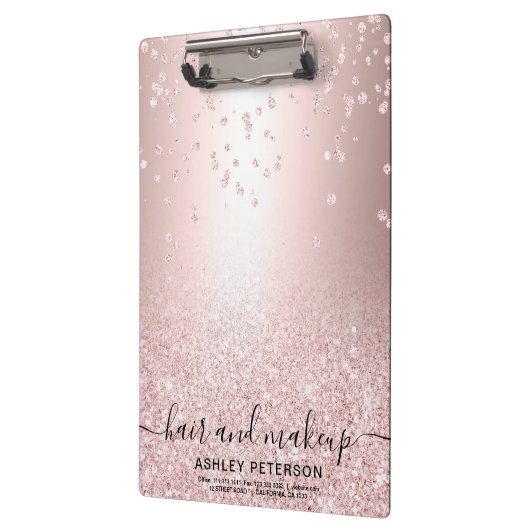 化粧のばら色の金ゴールドのグリッターの金属輝きの紙吹雪 クリップボード (左)