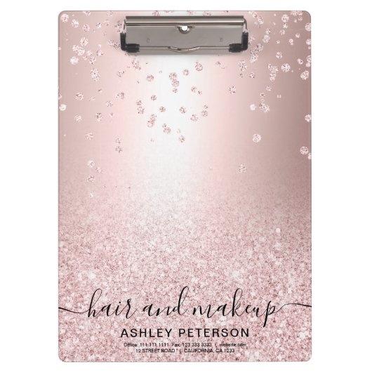化粧のばら色の金ゴールドのグリッターの金属輝きの紙吹雪 クリップボード (正面)