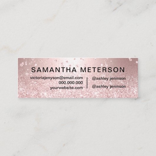 化粧のばら色の金ゴールドのグリッターの金属輝きの紙吹雪 スキニー名刺 (裏面)