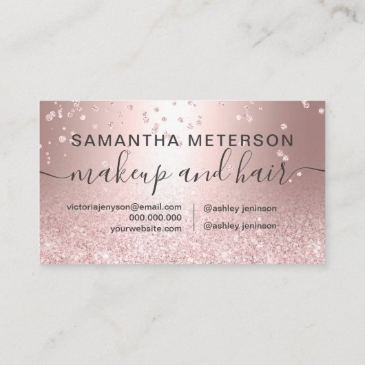 化粧のばら色の金ゴールドのグリッターの金属輝きの紙吹雪 予約カード (裏面)