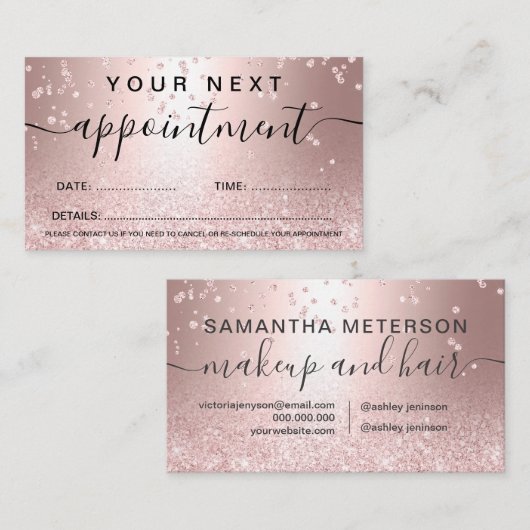 化粧のばら色の金ゴールドのグリッターの金属輝きの紙吹雪 予約カード (正面/裏面)