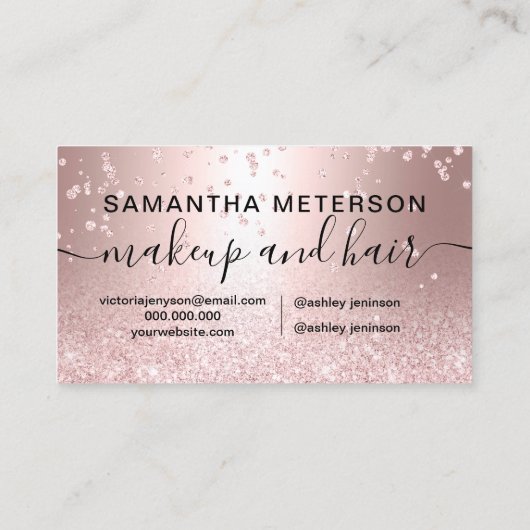 化粧のばら色の金ゴールドのグリッターの金属輝きの紙吹雪 名刺 (裏面)