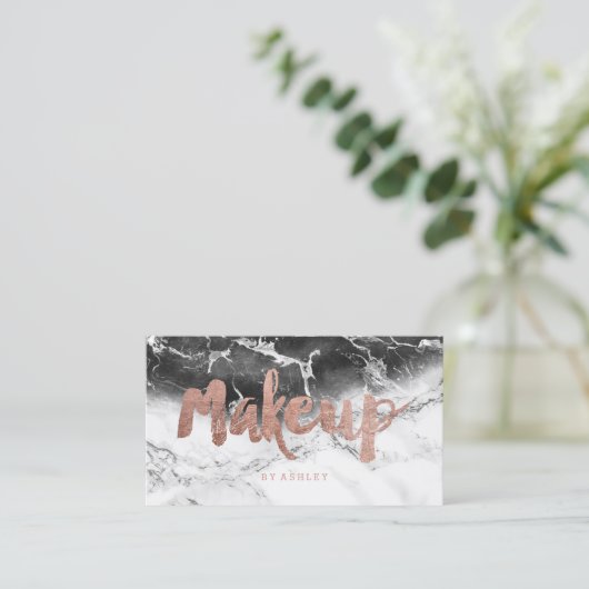 化粧のばら色の金ゴールドのタイポグラフィの白黒の大理石 名刺 (スタンド正面)