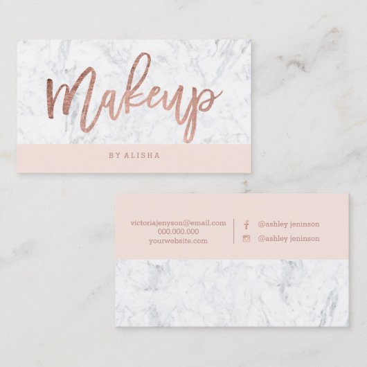 化粧のばら色の金ゴールドのタイポグラフィの赤面の白の大理石 名刺 (正面/裏面)