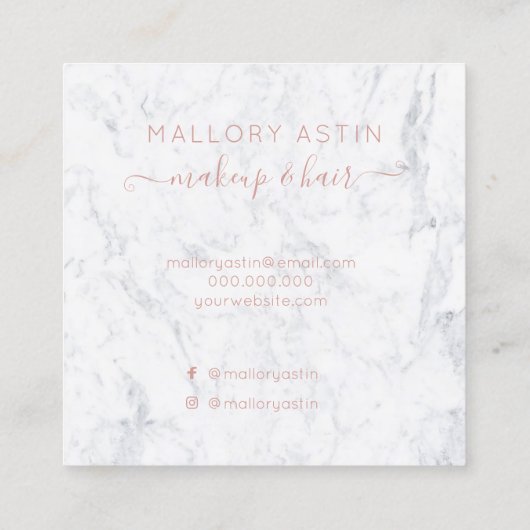 化粧のイニシャルのロゴのモダンな大理石のミニマリスト スクエア名刺 (裏面)