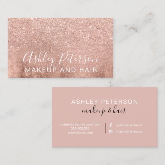 化粧のエレガントなタイポグラフィのばら色の金ゴールドのグリッターホイル 名刺 (正面/裏面)